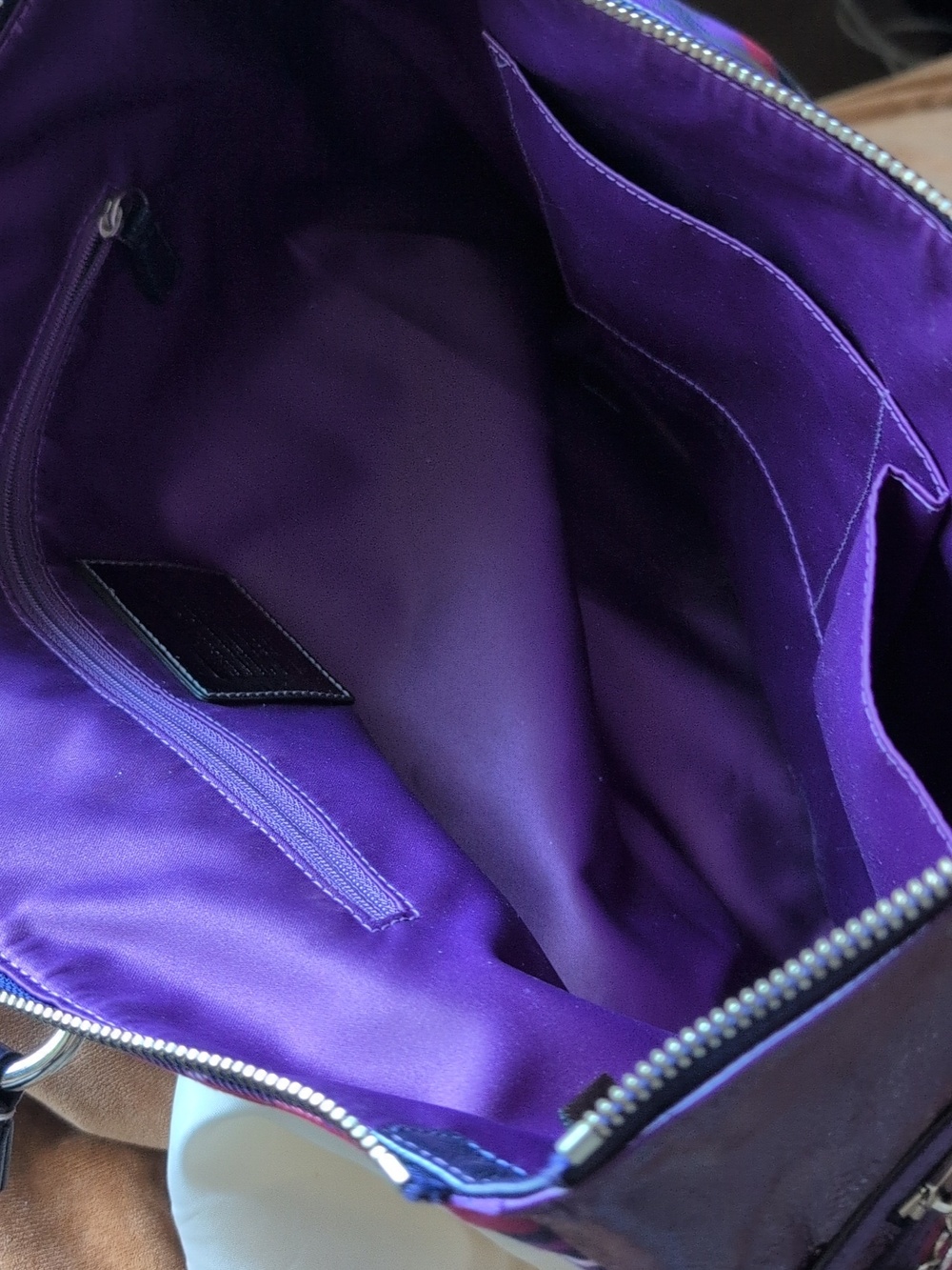 Coach Poppy Plaid Purple Tote Bag with Front Zip Pocket - Picture 5 of 5